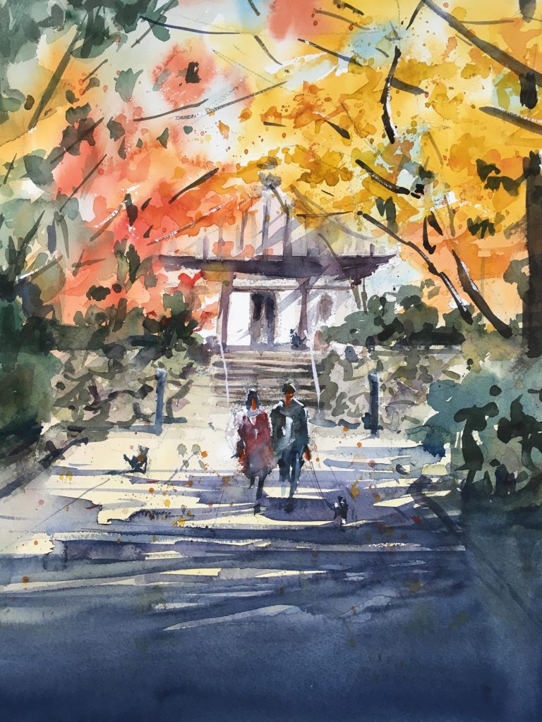 京都・龍安寺の紅葉　　